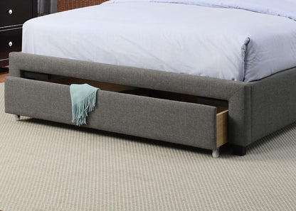 Elegant Grey Polyfiber Queen Size Bed with Tufted Headboard and Storage Drawers