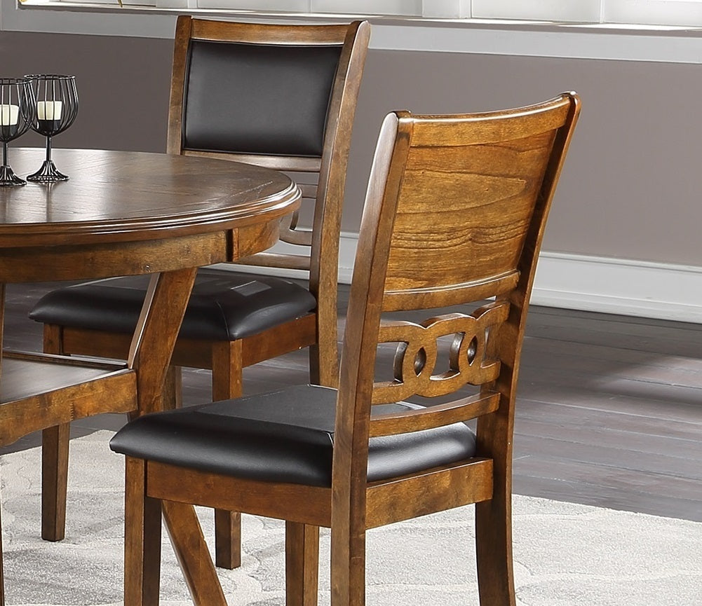 Set of 2 Cushioned Dining Room Side Chairs with Knot-Back, 18x22.5x38, Rubberwood MDF, Walnut Finish