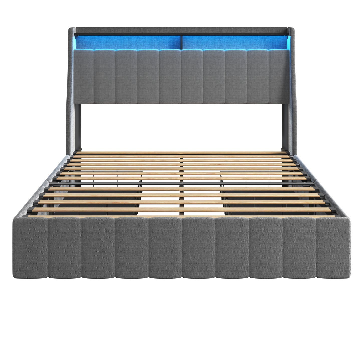 Light Grey Full Size Bed Frame with RGB LED Lighting and 4 Storage Drawers