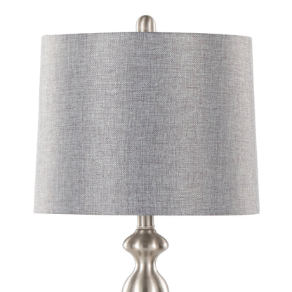 27-inch Contemporary Metal Table Lamp 2-pack with Linen Shade, 3-Way Switch, 2 Bulbs, Brushed Nickel