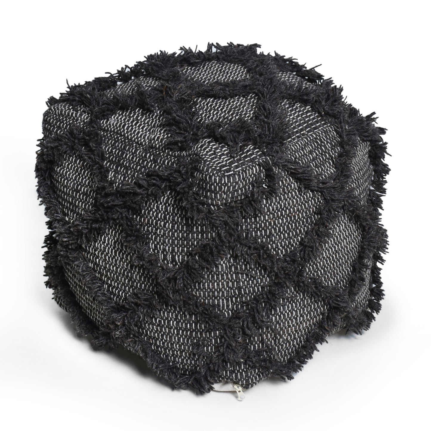 Jumanji Handcrafted Wool and Cotton Pouf Brown Color 16x16x16 inches