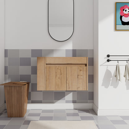 Modern 30-Inch Wall-Mounted Bathroom Vanity with Open Shelf - Vanity Cabinet Only (No Basin Included)