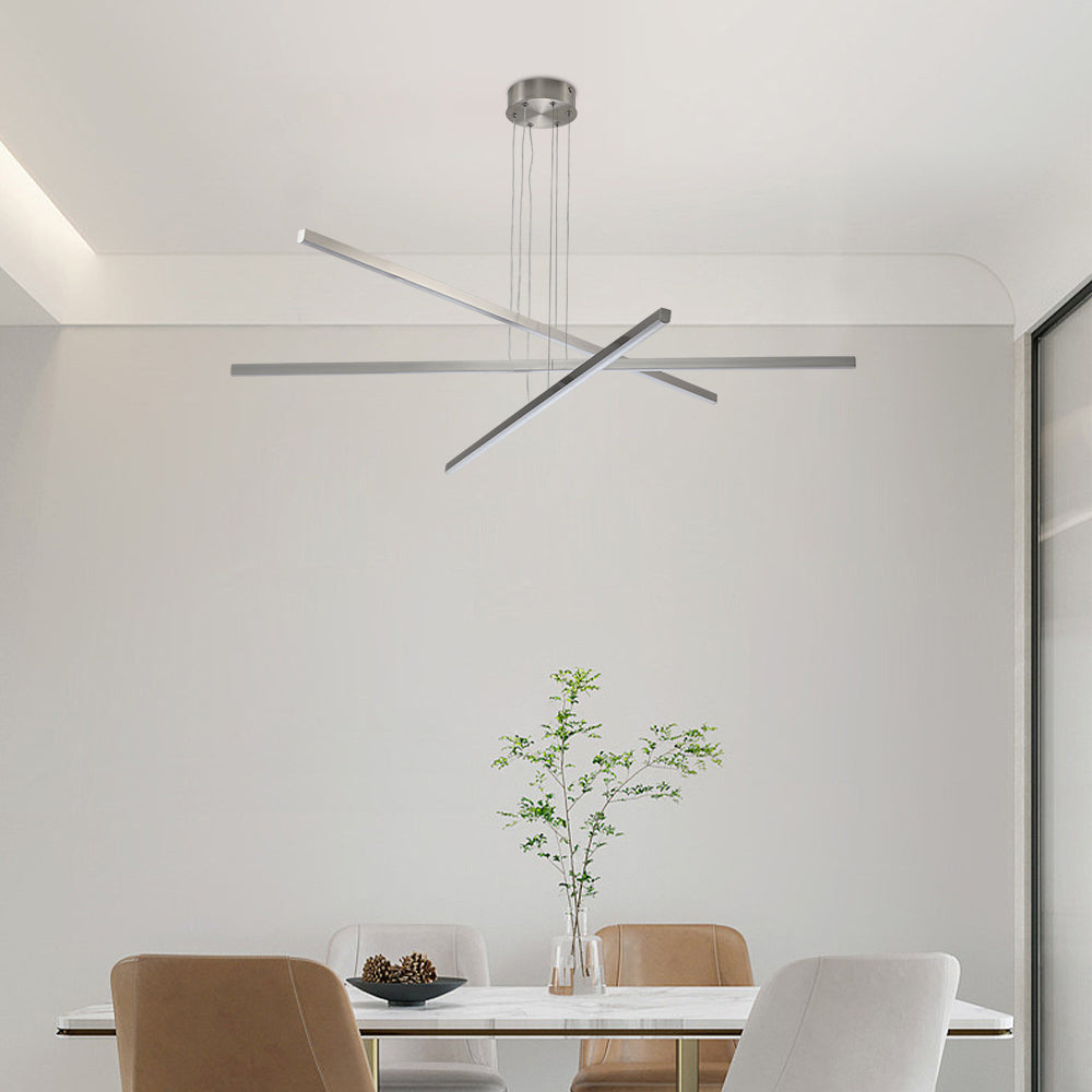 Integrated LED Pendant Light, Dimmable 15-100%, Adjustable Height, 47.6in Span, Iron Frame, Chrome