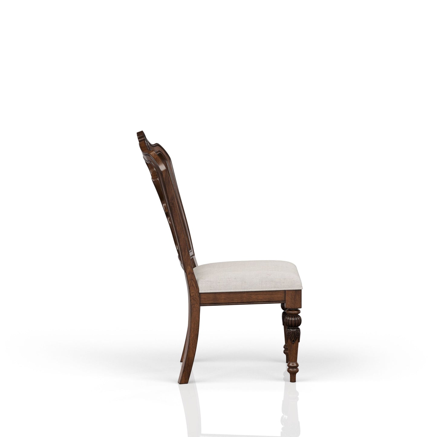 Traditional Queen Anne Dining Side Chair with Upholstered Seat, Solid Wood + MDF, 27x20x43 in Mahogany