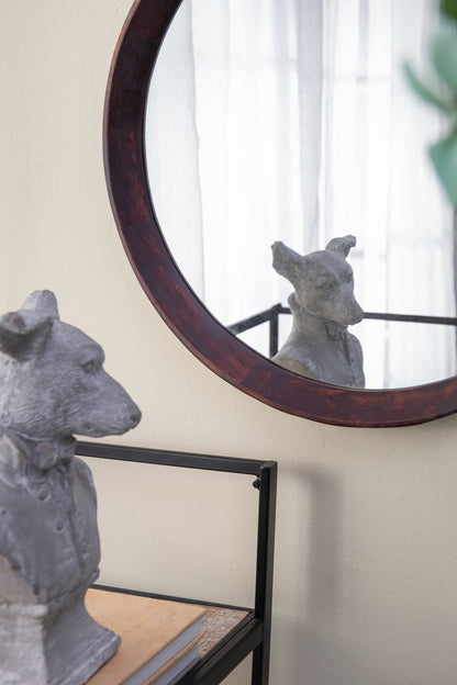 Round Transitional Mango Wood Wall Mirror - 20" Framed Accent for Bathroom and Entryway