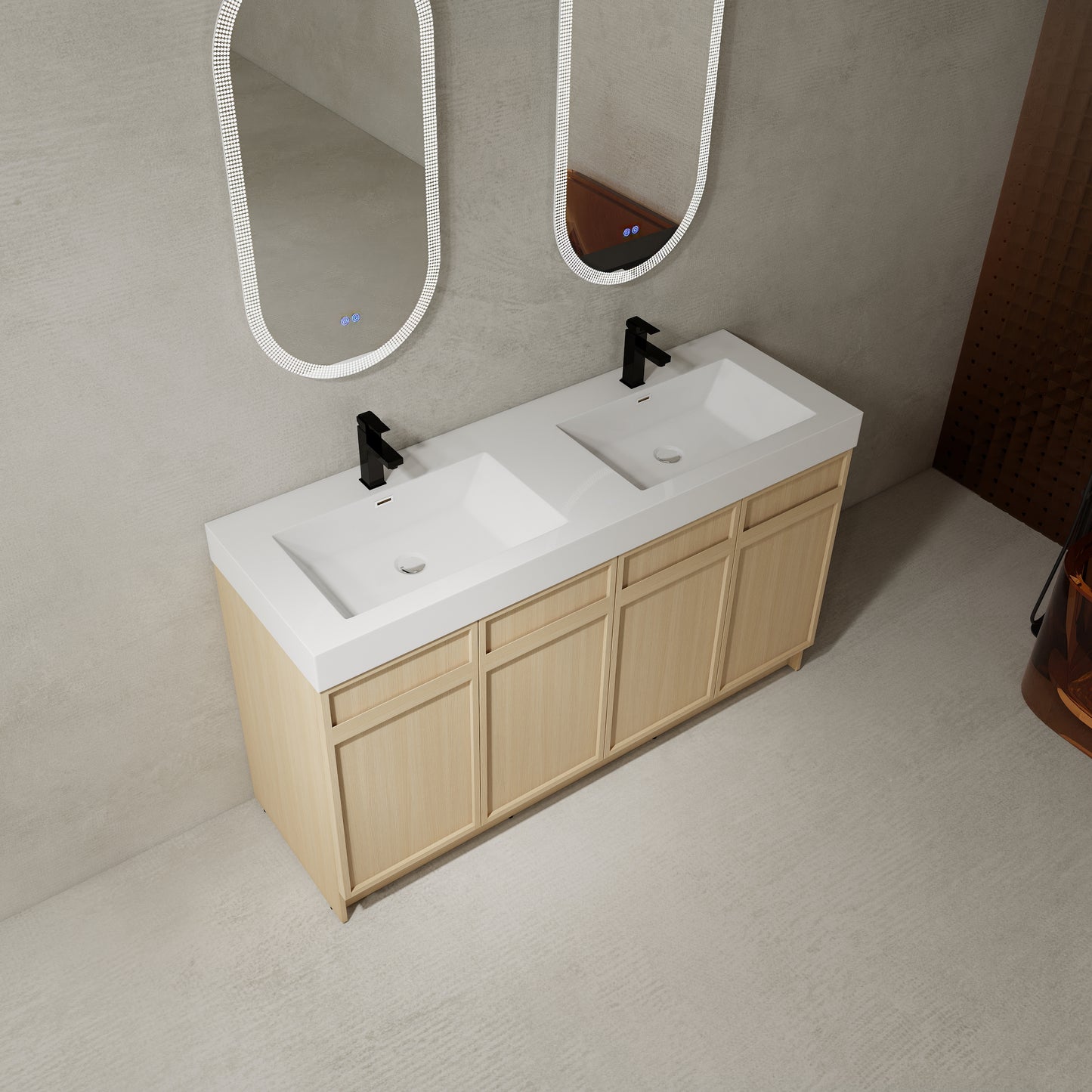 60-Inch Modern Freestanding Bathroom Vanity with Double Resin Sink & Soft-Close Doors