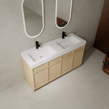 60-Inch Modern Freestanding Bathroom Vanity with Double Resin Sink & Soft-Close Doors