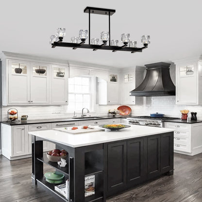 10-Light Pendant Chandelier for Dining Room & Kitchen Island, Farmhouse Metal, G9 Bulbs, Matte Black