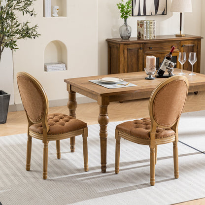 French Style Solid Wood Dining Chair Set of 2 with PU Leather, Nailhead, High Back, Rubberwood Orange