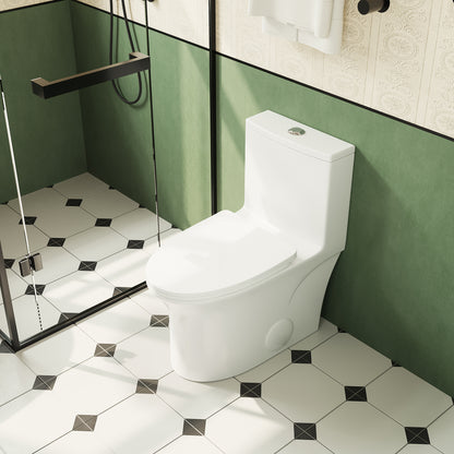 Comfort Height Elongated One-Piece Toilet with Dual-Flush System, CUPC & WaterSense Certified, White Ceramic, Soft Close Seat T039WT