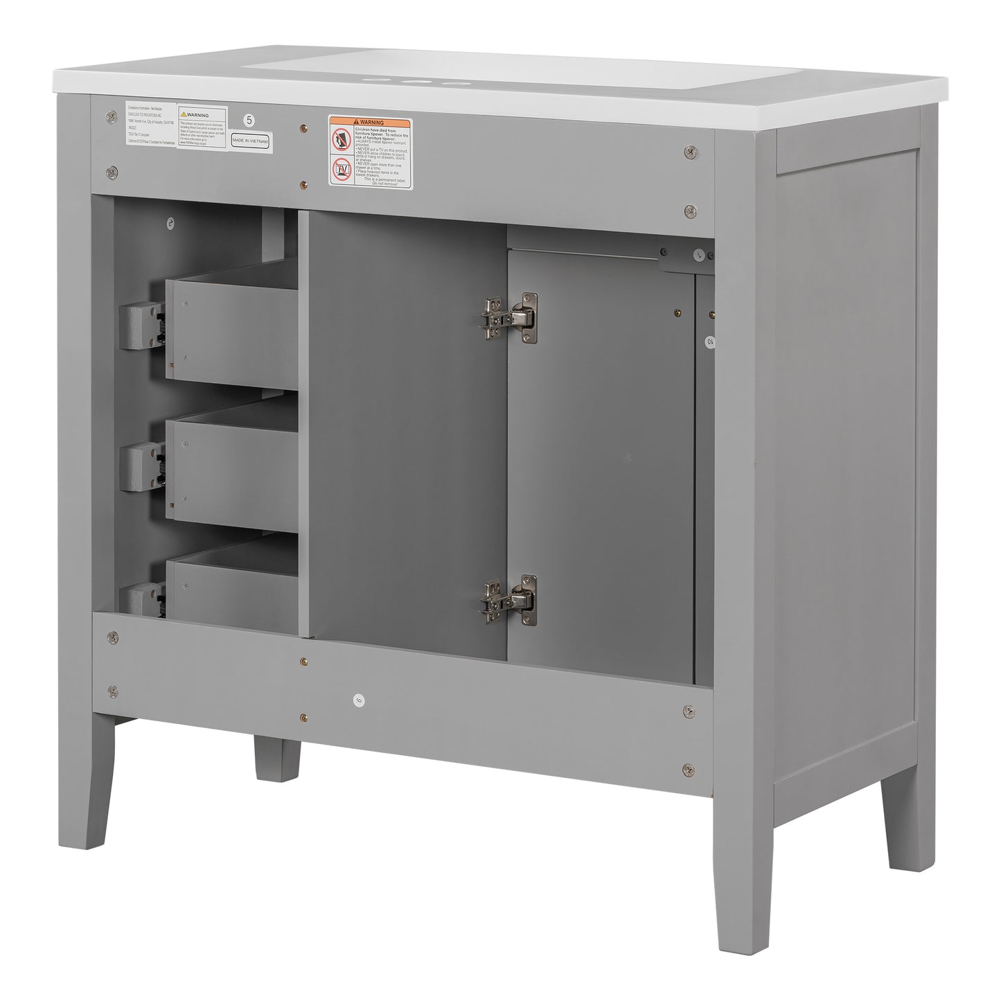 36-Inch Grey Bathroom Vanity Set with Ceramic Sink and Storage Drawers