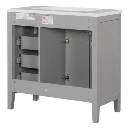 36-Inch Grey Bathroom Vanity Set with Ceramic Sink and Storage Drawers