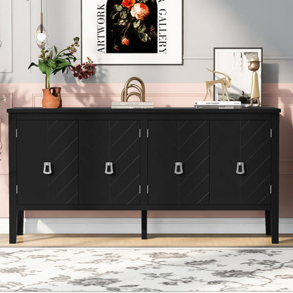 U_STYLE  Four-Door Sideboard with Geometric Line Patterns and Vintage Metal Handles for Timeless Elegance,Suitable for Living Rooms, Entrance and Study Rooms