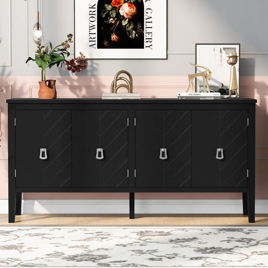 U_STYLE  Four-Door Sideboard with Geometric Line Patterns and Vintage Metal Handles for Timeless Elegance,Suitable for Living Rooms, Entrance and Study Rooms