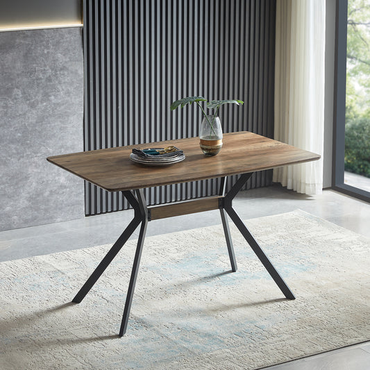 Dining Table MDF Top Metal Legs Walnut And Black Finish