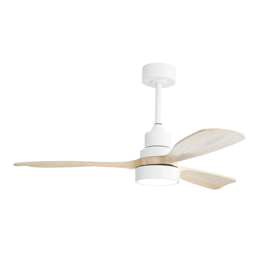 48-Inch Solid Wood Ceiling Fan with Dimmable Light, 6-Speed DC Motor, Remote, Reversible, Indoor, White