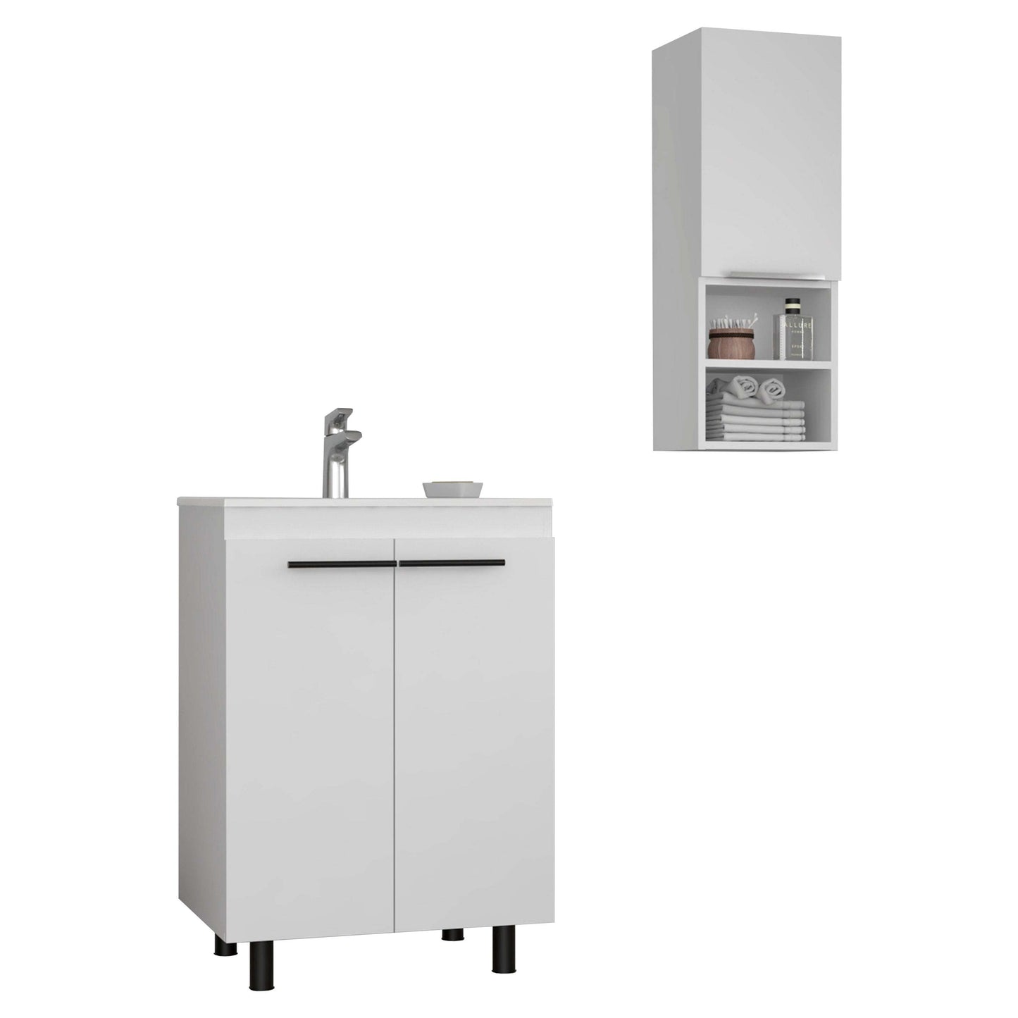 Elegant White 2-Piece Bathroom Vanity and Medicine Cabinet Set