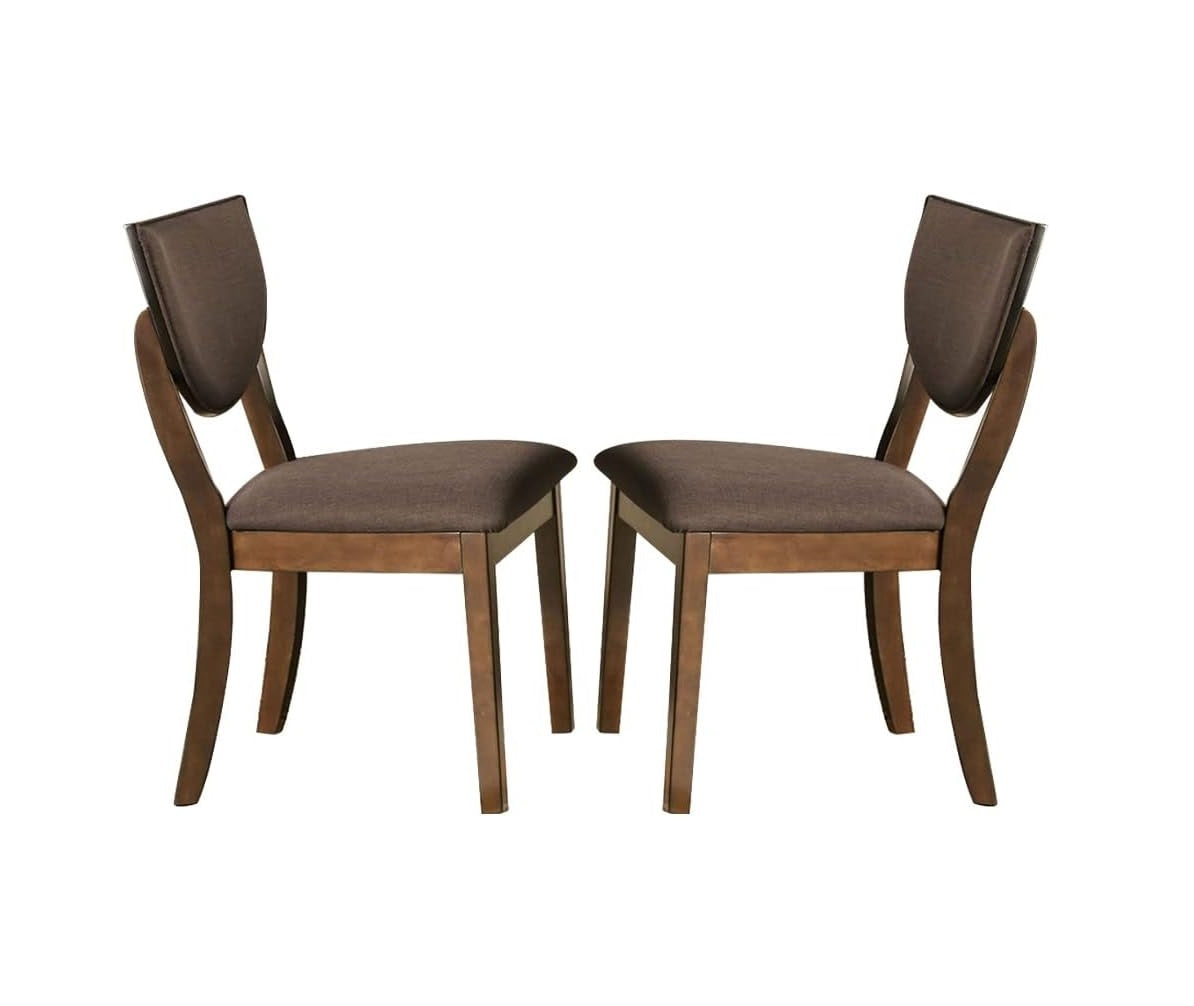 Set of 2 Dining Chairs, Solid Wood, Upholstered, 20.5W x 23.9D x 35H, Dark Chocolate Fabric, Walnut Finish