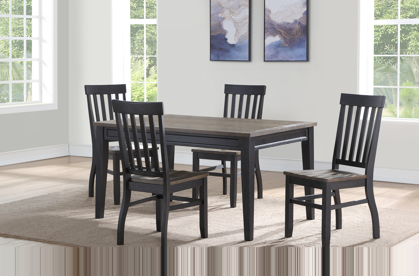 Farmhouse 5pc Dining Set Schoolhouse Chairs Two Tone Finish