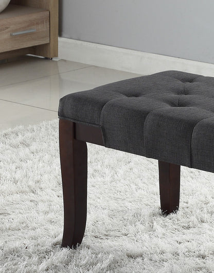 44W Tufted Ottoman Bench, Cotton Upholstery, Solid Hardwood Espresso Legs, 18.25H-16D Foyer/Bedroom Gray