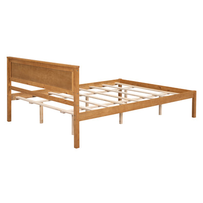 Elegant Oak Platform Bed Frame with Headboard - No Box Spring Required, Queen Size