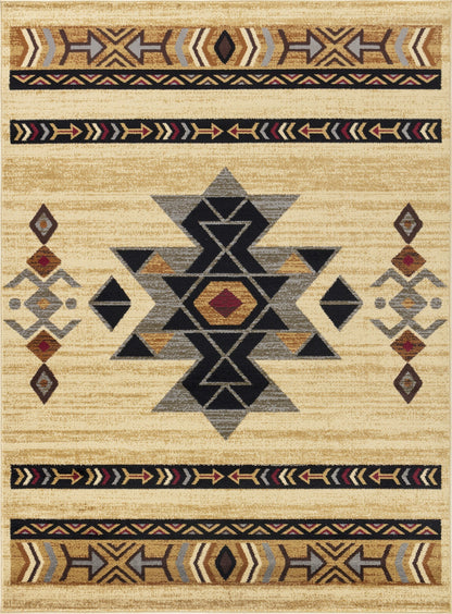 Southwest-Style 5'3" x 7'3" Area Rug, Low-Pile, Polypropylene, Jute-Backed, Stain-Resistant Cream