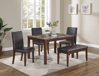 Dining Set With Faux Marble Table Bench 3 Chairs Espresso