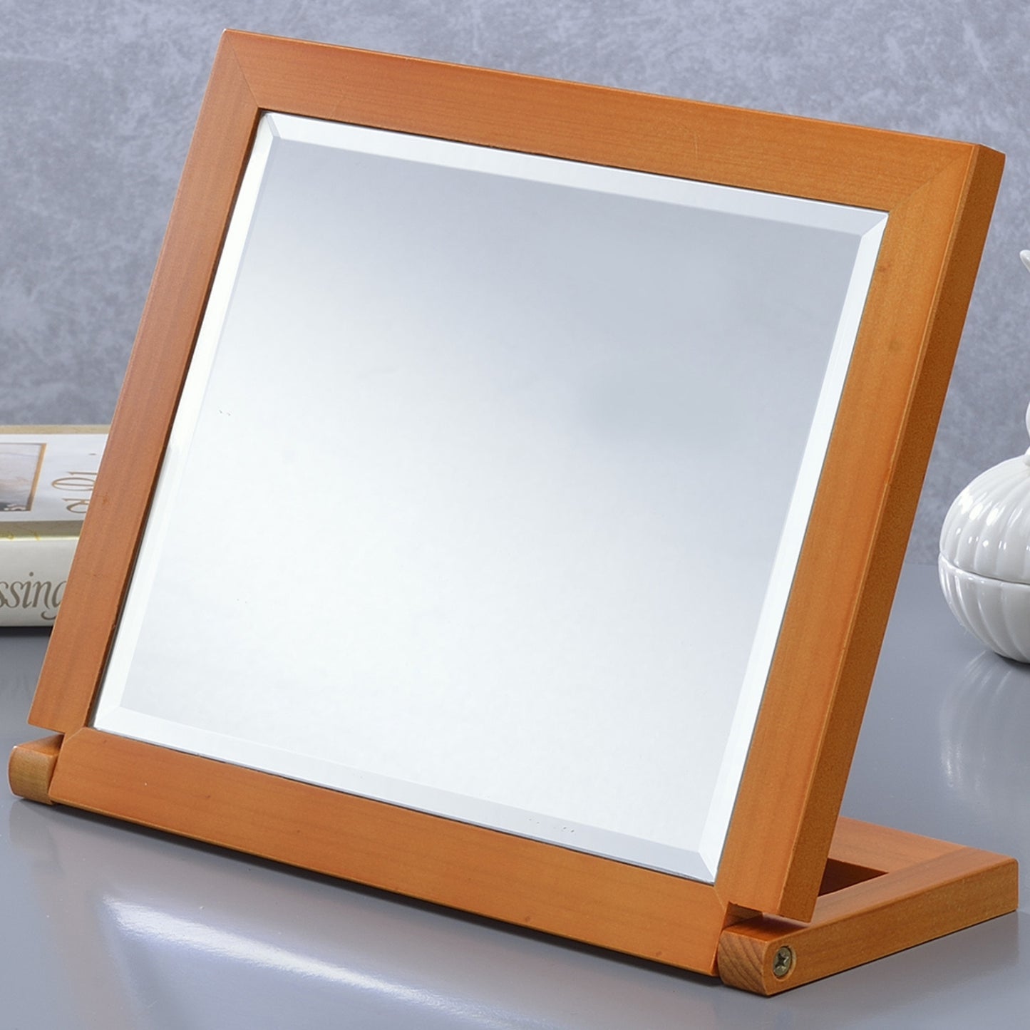 Walnut Finish Adjustable 8" Tall Polyresin Makeup Mirror