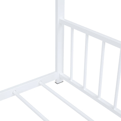 Whimsical White Full Size Metal House Bed for Kids