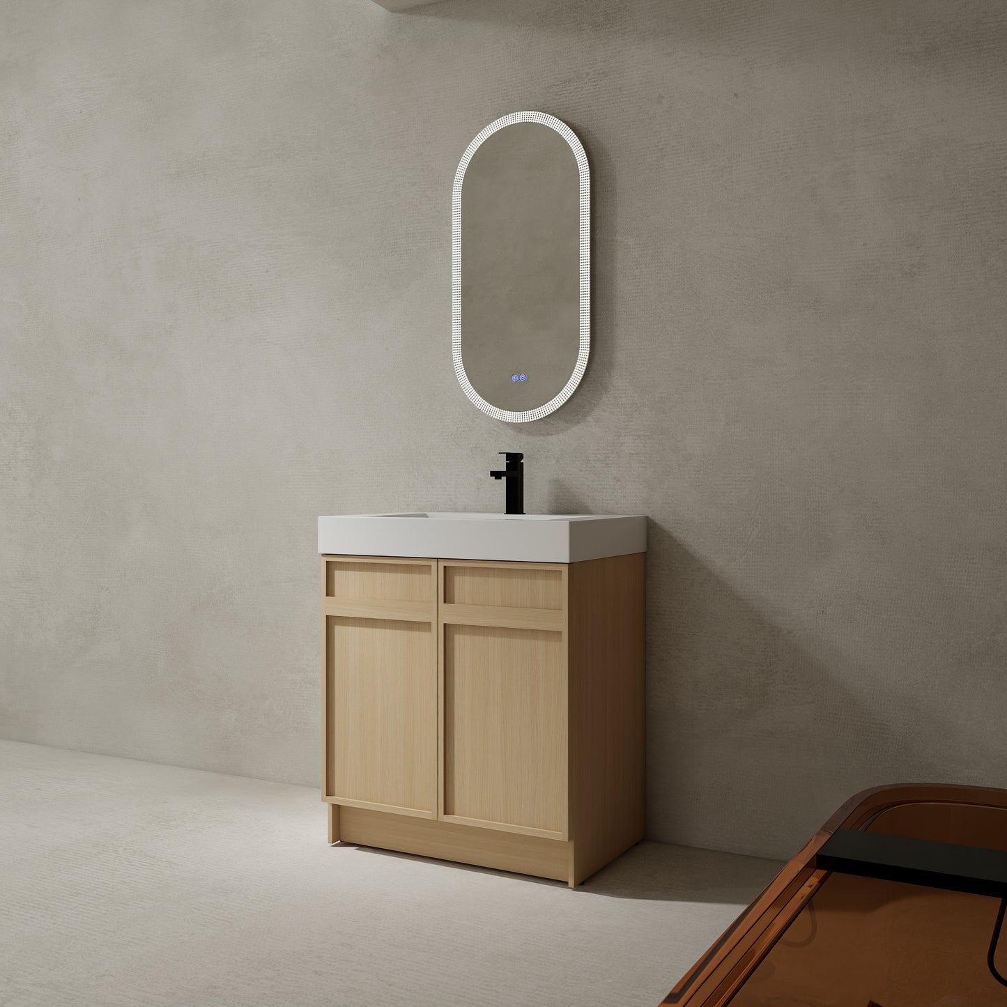 30-Inch Modern Freestanding Bathroom Vanity with Soft-Close Doors and Integrated Resin Sink