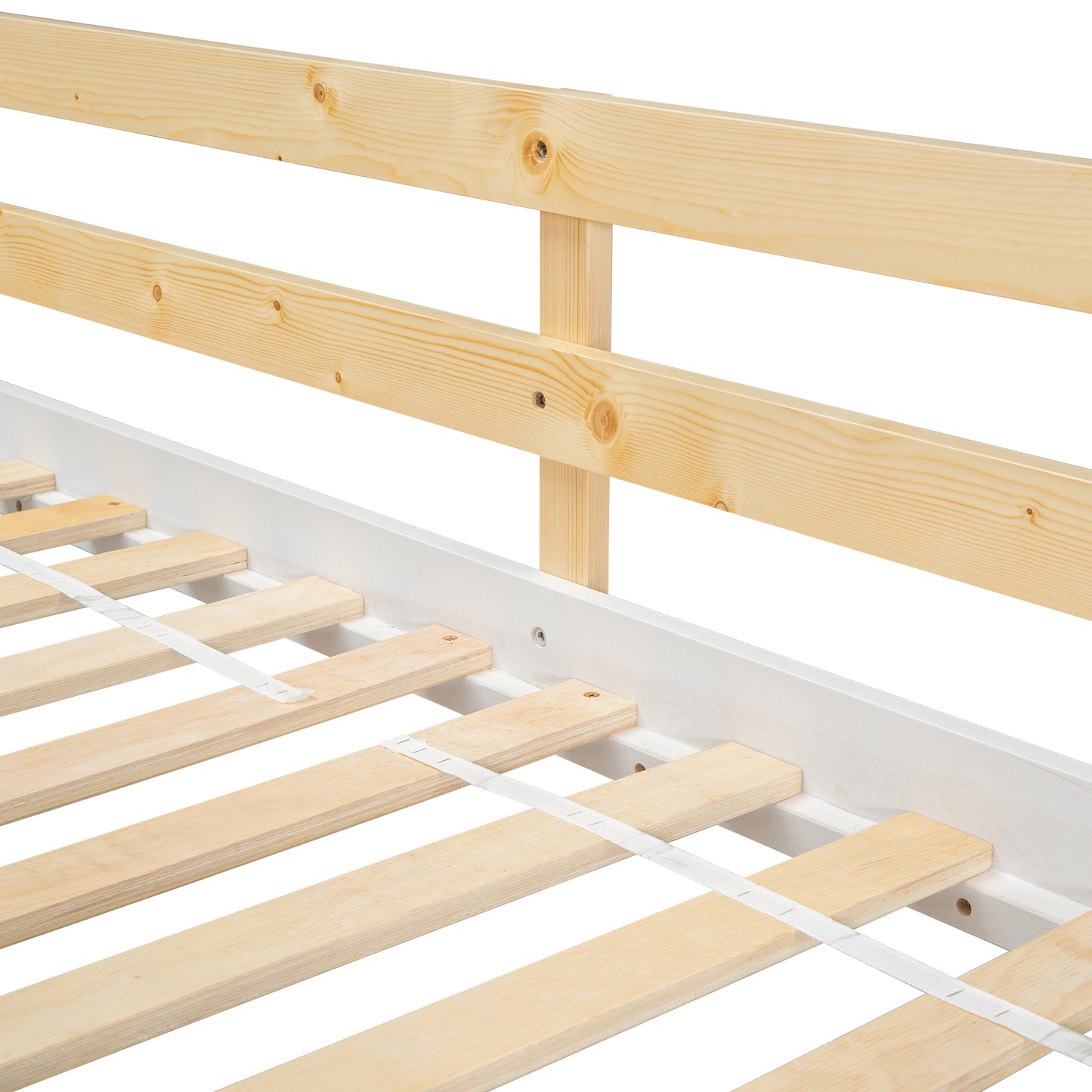 Twin House Bunk Bed for Kids with Roof, Windows, and Safety Features - Natural/White Finish