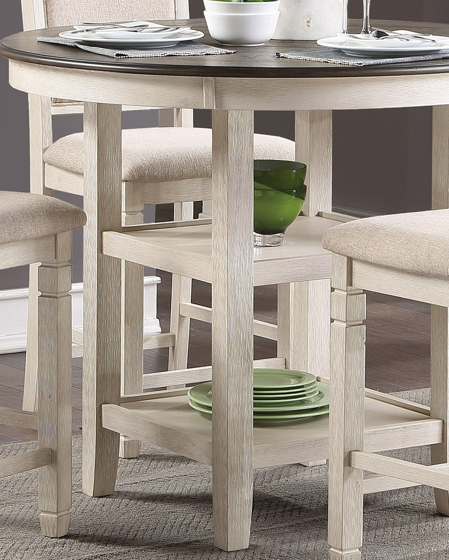 Counter Height Dining Set With Shelves Antique White Finish