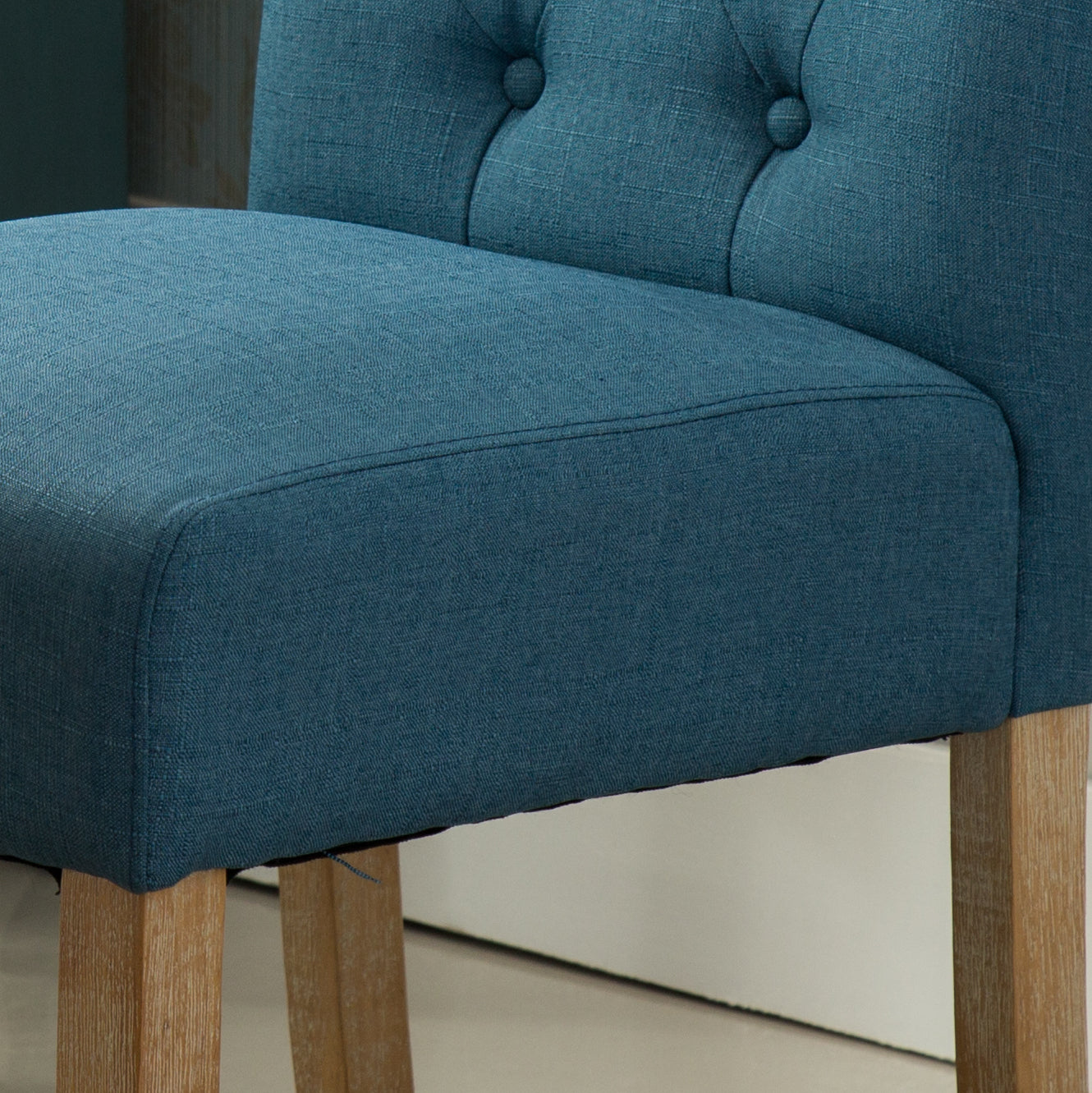 Solid Wood Parsons Dining Chair Set of 2, Tufted Upholstered 26W x 18D x 39.2H in, Oak Finish, Blue