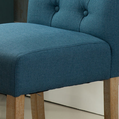 Solid Wood Parsons Dining Chair Set of 2, Tufted Upholstered 26W x 18D x 39.2H in, Oak Finish, Blue