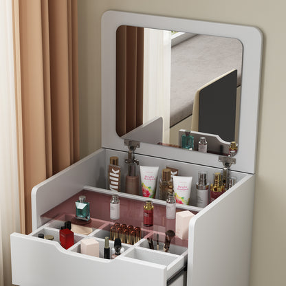 Makeup Vanity Set 3-in-1 with Flip-Top Mirror and Cushioned Stool — Compact Dressing Table, White