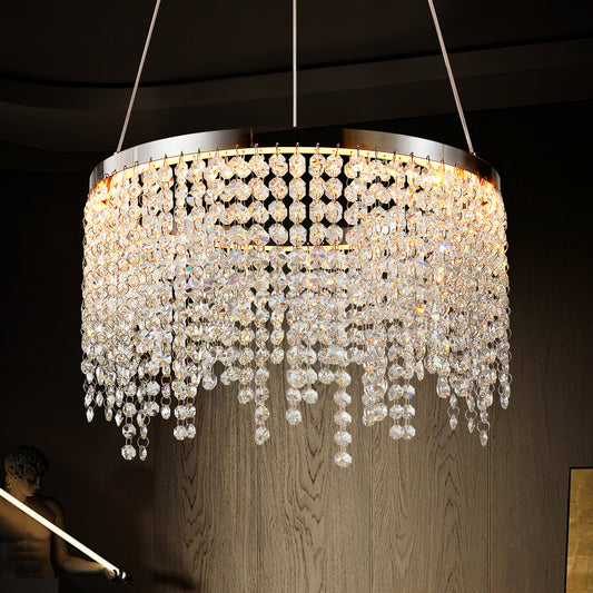 15.7-Inch Crystal Pendant Ceiling Light with Adjustable Height, 16W LED, 110V, Chrome/Transparent