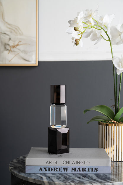 Geometric Glass Tealight Holder, 2.4 x 2.4 x 9.4 in, Holds 1 Tealight, 6 per carton, Black and Clear