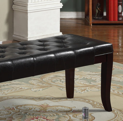 Tufted Faux Leather Bench, 44W x 16D x 18.25H, Solid Hardwood Legs, Foyer/Bedroom/Living Room, Espresso