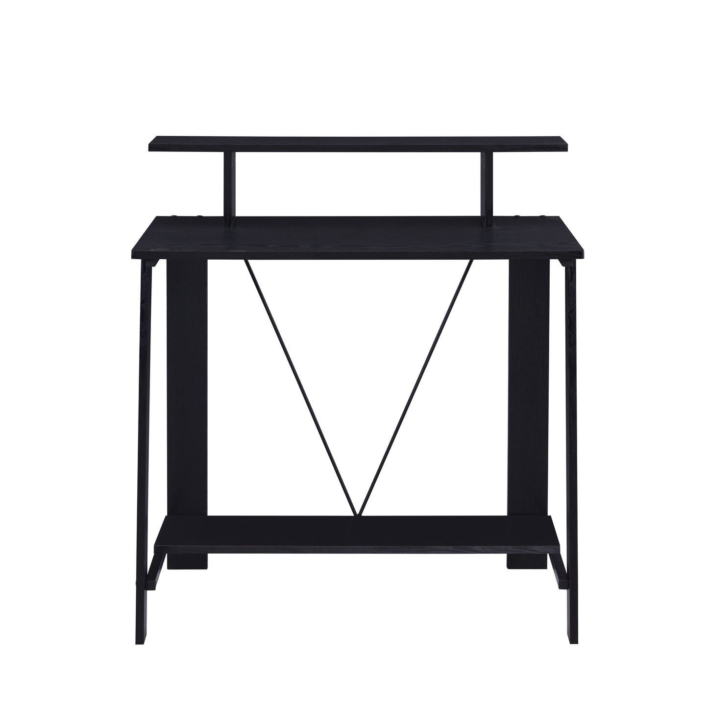 Modern Black Writing Desk with Dual Shelves