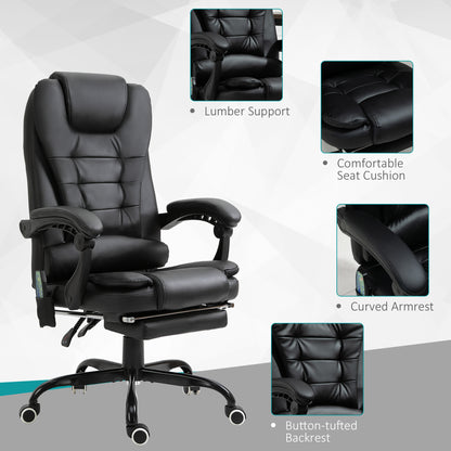Vinsetto Ergonomic Massage Executive Chair with Adjustable Recline, Lumbar Support, and Footrest - Black Faux Leather