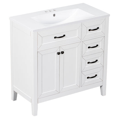 36-Inch White Freestanding Bathroom Vanity with Ceramic Sink and Storage Drawers