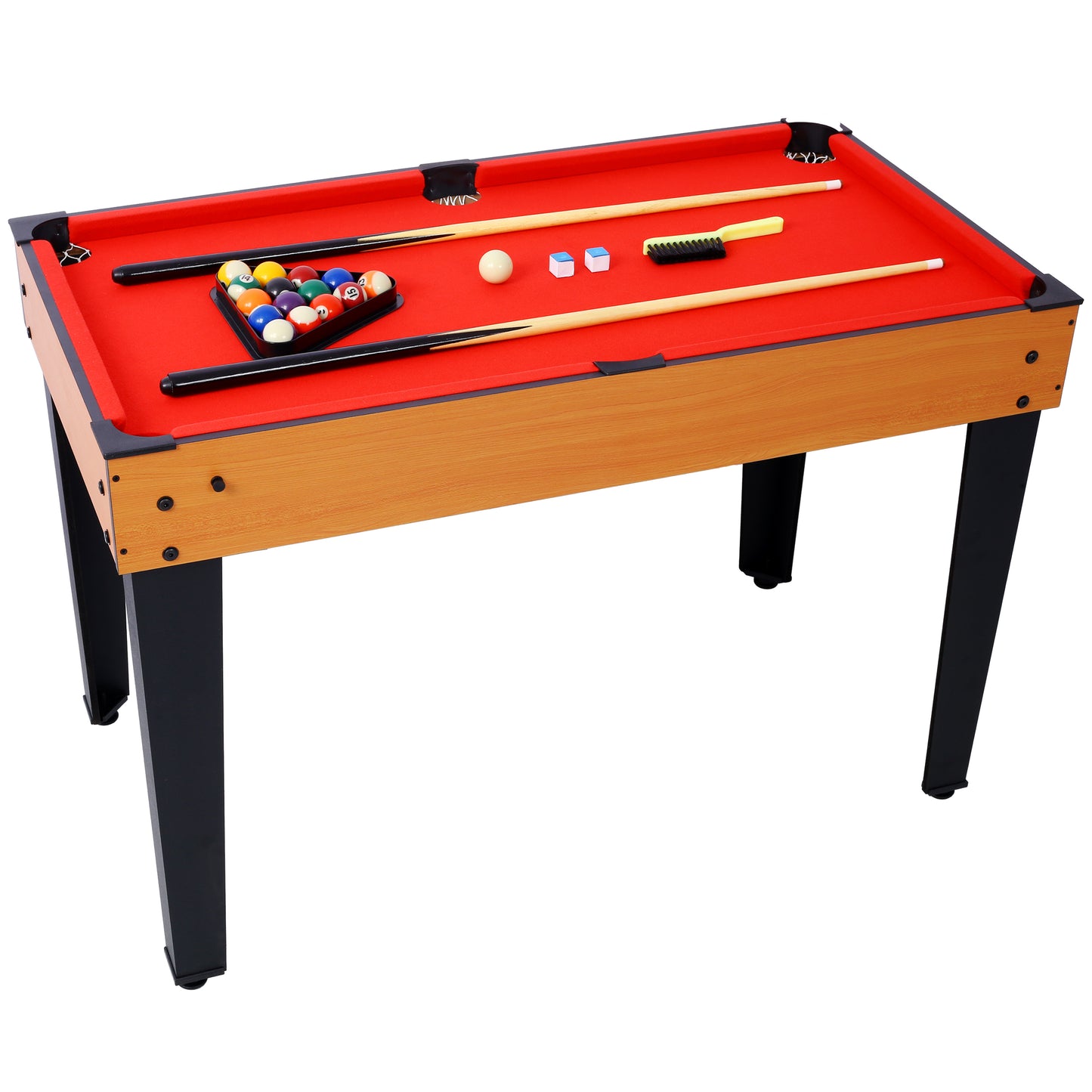 5-in-1 Game Table: Billiards, Ping Pong, Foosball, Basketball, Push Hockey; 43x24x32 in MDF+Steel Brown/Red