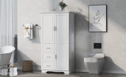 Versatile Tall Storage Cabinet with Doors and Drawers for Bathroom, Office, or Kitchen - White MDF Design