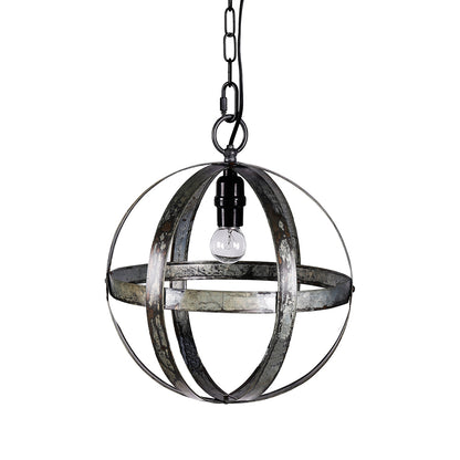 One-Light Iron Globe Pendant with Adjustable Chain, 12-in for Kitchen, Dining, Foyer, E26, Antique Black