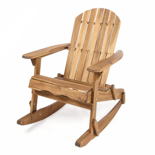 Outdoor Adirondack Rocking Chair With Handcrafted Details In Solid Wood For Patio Or Garden Natural