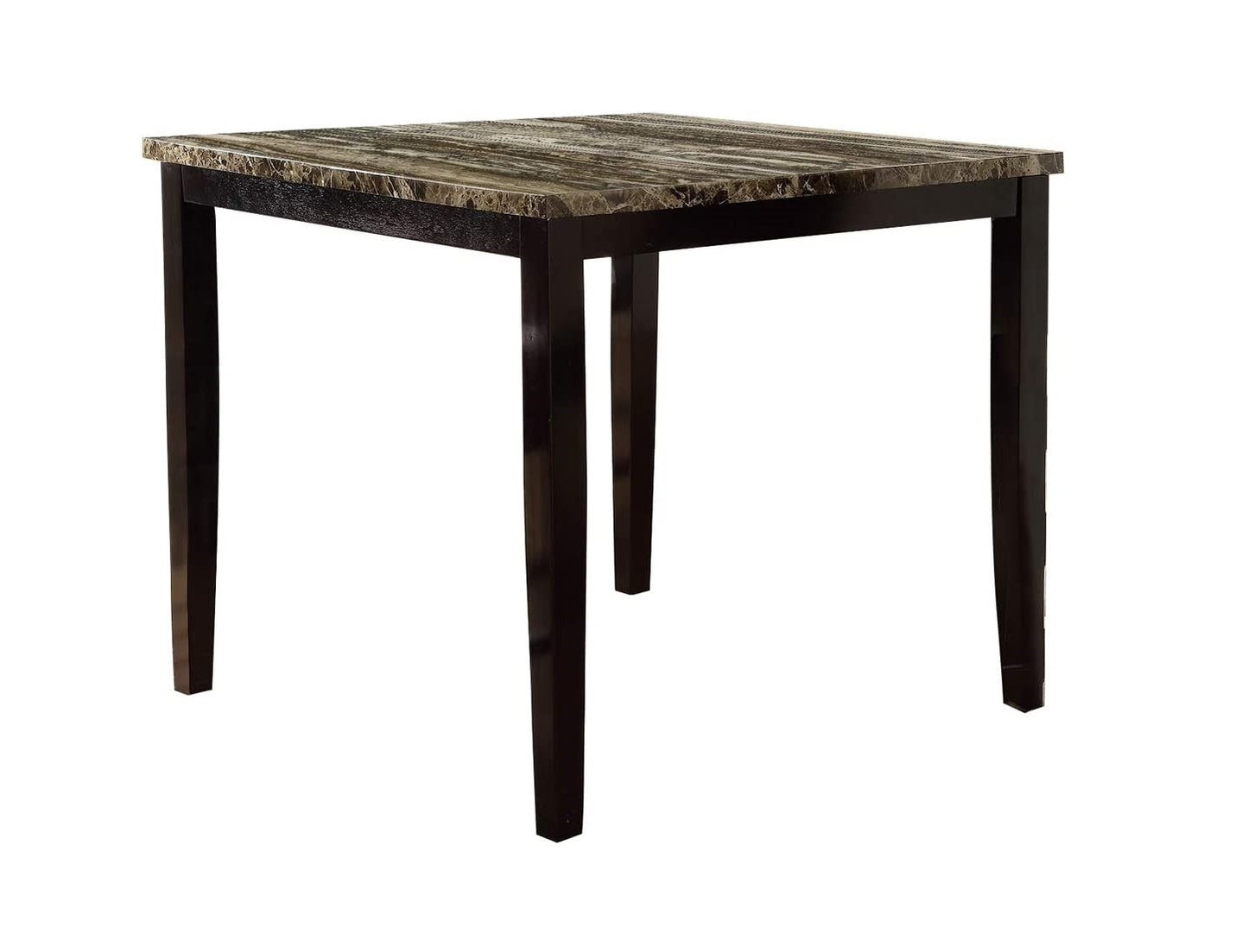 Dining Table Faux Marble Top Birch Veneer MDF Espresso Brown