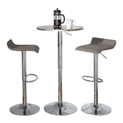 Round Bistro 3-Piece Adjustable Bar Set with Chrome Frame, PVC Seats, Oval Footrest - Grey