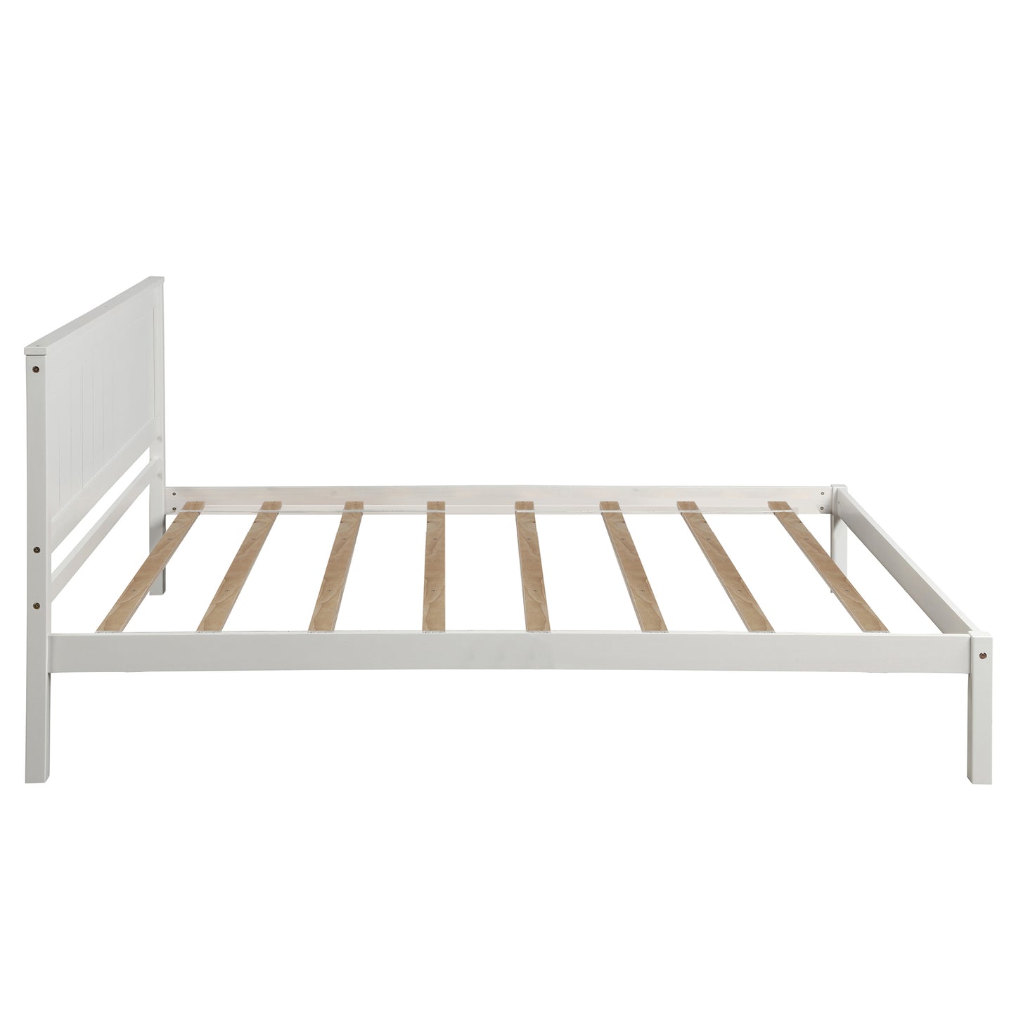 Modern Twin Platform Bed Frame with Rustic Headboard and Wood Slat Support, No Box Spring Required, White