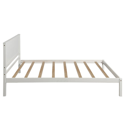 Modern Twin Platform Bed Frame with Rustic Headboard and Wood Slat Support, No Box Spring Required, White