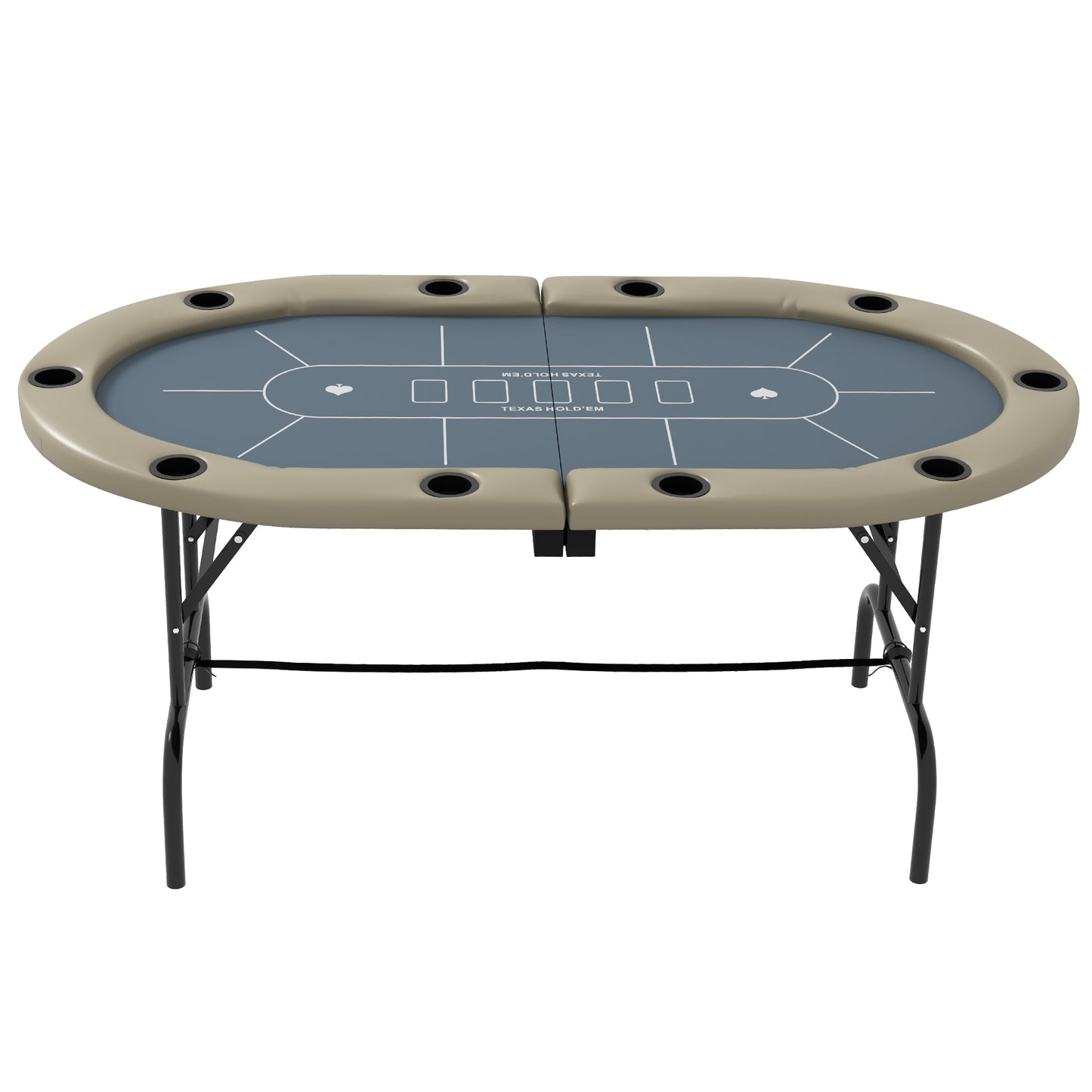 70-Inch Folding Oval Poker Table for 10 with Cup Holders, Felt Surface, Portable Padded, Blue and Brown